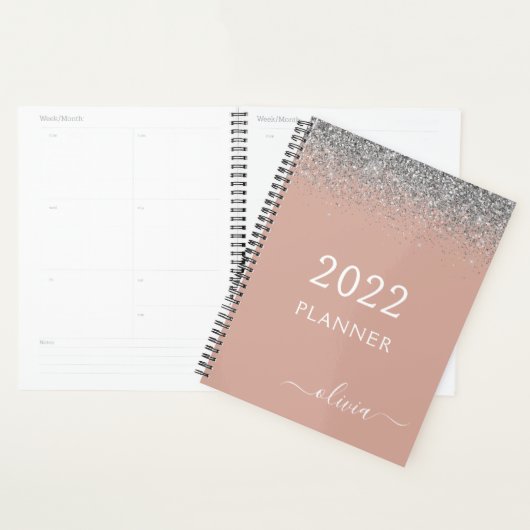 2022 Rose Gold Blush Pink Silver Glitzer Monogram Planer (Anzeige)