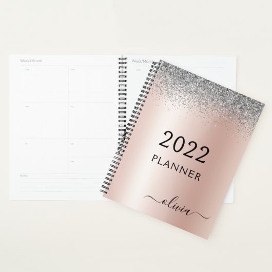 2022 Rose Gold Pink Silver Glitzer Monogram Planer (Anzeige)