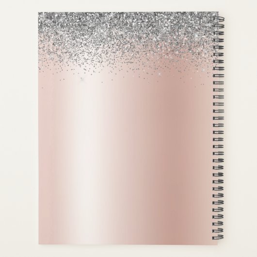 2022 Rose Gold Pink Silver Glitzer Monogram Planer (Rückseite)