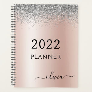 2022 Rose Gold Pink Silver Glitzer Monogram Planer