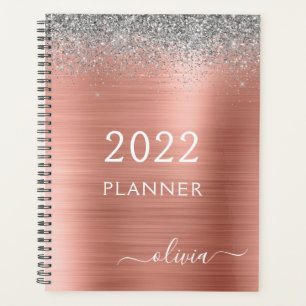 2022 Rose Gold Silver Glitzer Monogram Planer