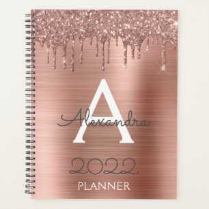 2022 Roségold Blush Rosa Glitter Funkeln Monogramm Planer