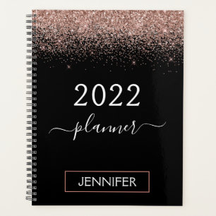 2022 Roségold Blushrosa Schwarz Glitter Monogramm Planer