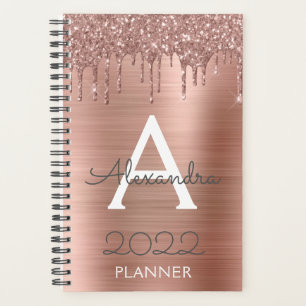 2022 Roségold-Rosa Glitter Monogramm Planer
