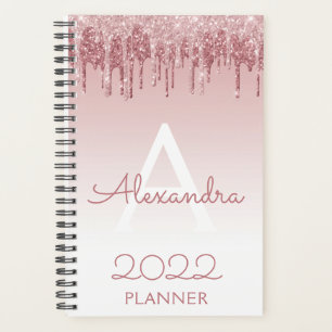 2022 Roségold-Rosa Glitter Monogramm Planer