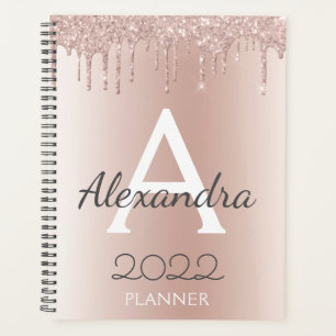 2022 Roségold - Rosafarbenes Glitter-Monogramm Planer