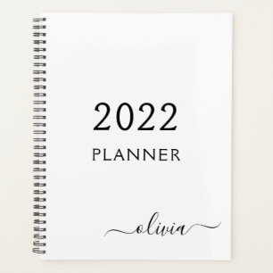 2022 Schwarz Weiß Girly Schriftzug Monogramm Name  Planer