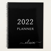 2022 Schwarz-weißer Name der Girly Script Monogram Planer (Vorderseite)