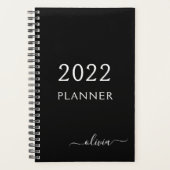 2022 Schwarz-weißer Name der Girly Script Monogram Planer (Vorderseite)