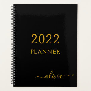 2022 Schwarzes Gold Mädchenname Skript Monogramm M Planer