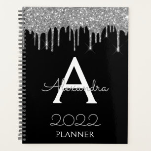 2022 Silber Schwarzes Glitter Monogram Modern Planer
