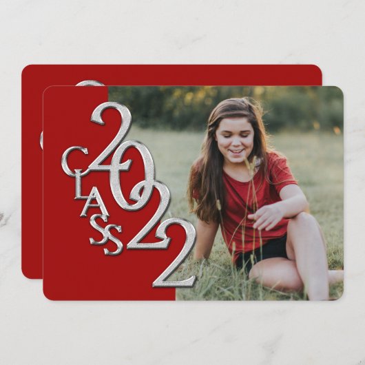 2022 Silber und Roter Abschluss mit Foto Einladung (Vorne/Hinten)