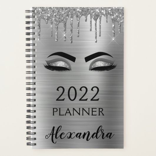 2022 Silberner Glitzer Sparkle Eyelashes Planer (Vorderseite)