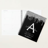 2022 Silberner schwarzer Glitter Monogramm Modern Planer (Anzeige)