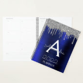 2022 Silbernes Navy Blau Glitter Glam Monogramm Planer (Anzeige)
