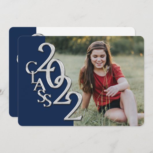 2022 Silver and Blue Abschluss mit Foto Einladung (Vorne/Hinten)