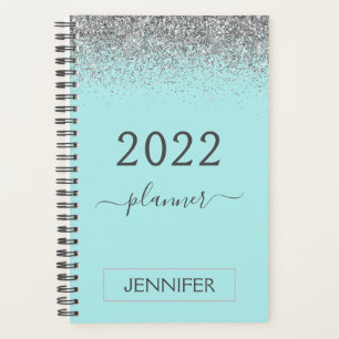 2022 Silver Aquamarin Aqua Blue Glitzer Monogram G Planer
