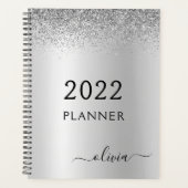 2022 Silver Black Glitzer Girly Monogram Planer (Vorderseite)