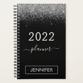 2022 Silver Black Glitzer Monogram Girly Planer