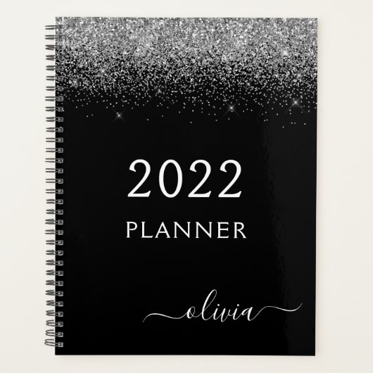 2022 Silver Black Glitzer Monogram Modern Luxury Planer (Vorderseite)