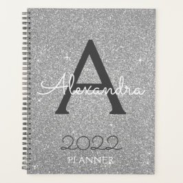 2022 Silver Glitzer Sparkle Monogram Planer