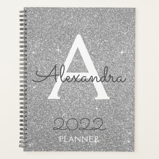 2022 Silver Glitzer Sparkle Monogram Planer (Vorderseite)
