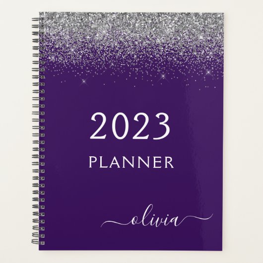 2022 Silver Lila Glitzer Sparkle Monogram Planer (Vorderseite)