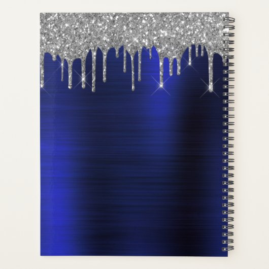 2022 Silver Navy Blue Glitzer Glam Monogram Planer (Rückseite)