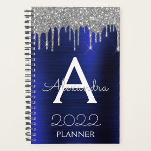 2022 Silver Navy Blue Glitzer Glam Monogram Planer