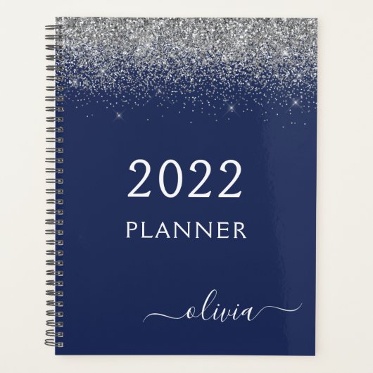 2022 Sparkle Monogramm für den Silver Navy Blue Gl Planer (Vorderseite)