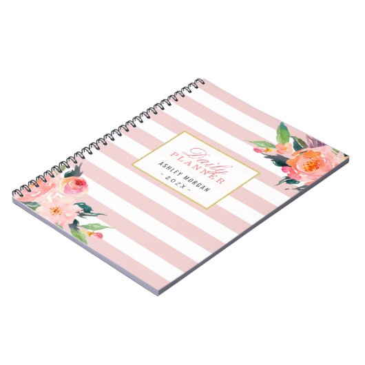 2022 Tagesplaner | Giralrosa Streifen Notizblock (Linke Seite)