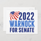 2022 Warnock für die georgische Wahlflagge im US-S Postkarte (Vorne/Hinten)