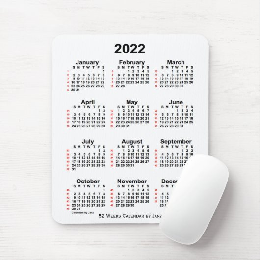 2022 Weißer 52-Wochen-Kalender von Janz Mousepad (Mit Mouse)
