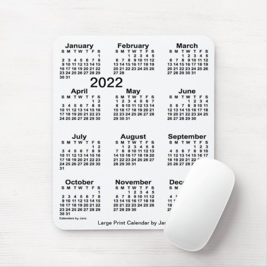 2022 White Large Print Calendar von Janz Mousepad (Mit Mouse)