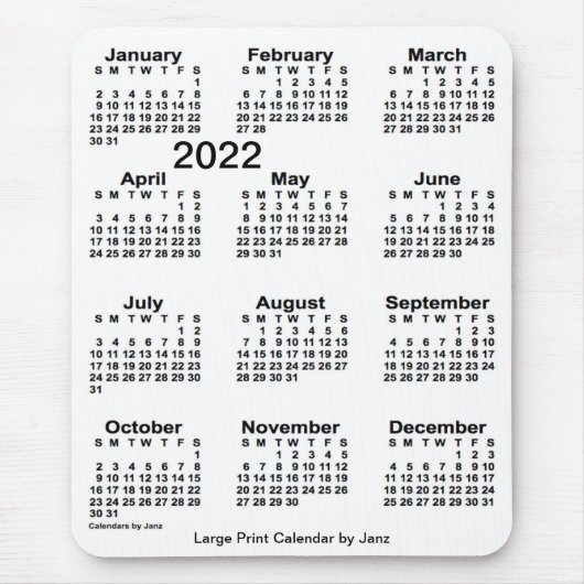 2022 White Large Print Calendar von Janz Mousepad (Vorne)