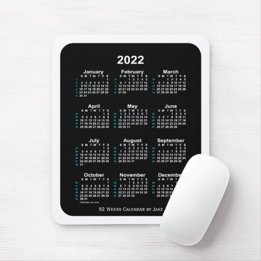 2022 White Neon 52 Week Calendar von Janz Mousepad (Mit Mouse)