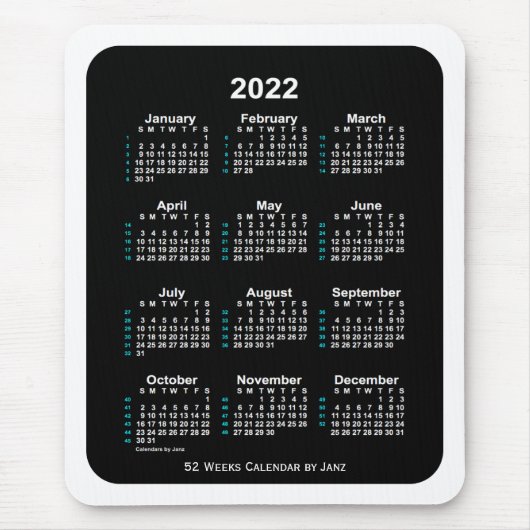 2022 White Neon 52 Week Calendar von Janz Mousepad (Vorne)