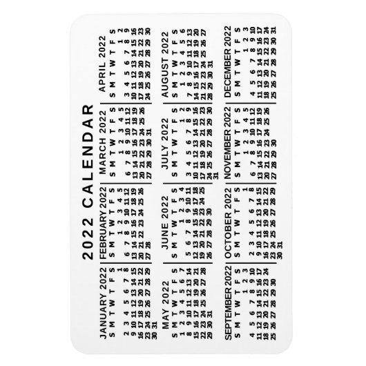 2022 Year Monthly Calendar Classic White and Black Magnet (Vertikal)