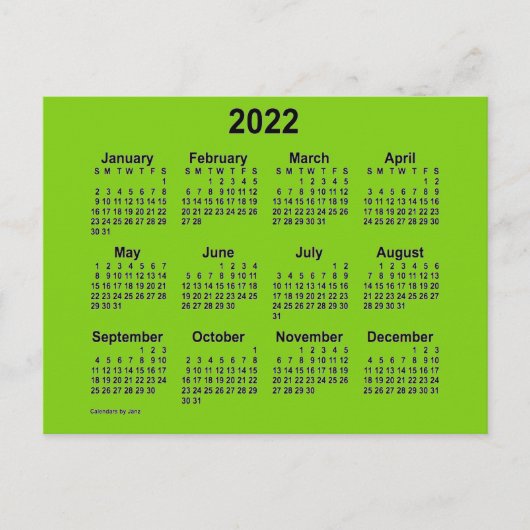 2022 Yellow Green Mini Calendar von Janz Postkarte (Vorderseite)