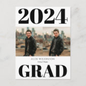 2022Schwarz-weiß Modern Simple Script 2 Foto Grad Einladungspostkarte (Vorderseite)