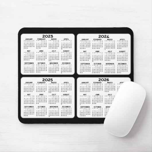 2023 2024 2025 2026 Calendar 4 year black white Mousepad (Mit Mouse)