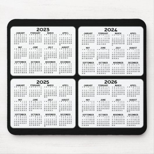 2023 2024 2025 2026 Calendar 4 year black white Mousepad (Vorne)