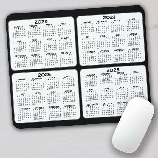 2023 2024 2025 2026 Calendar 4 year black white Mousepad