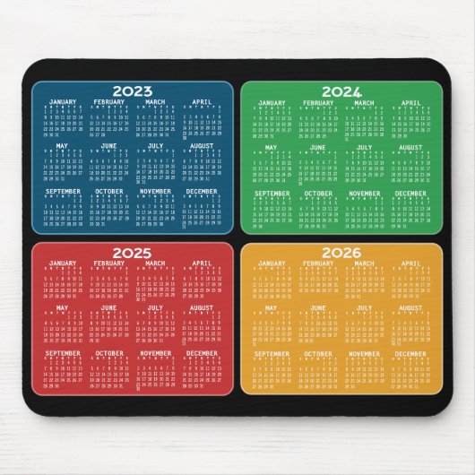2023 2024 2025 2026 Kalender 4 Jahre Primärfarben Mousepad (Vorne)