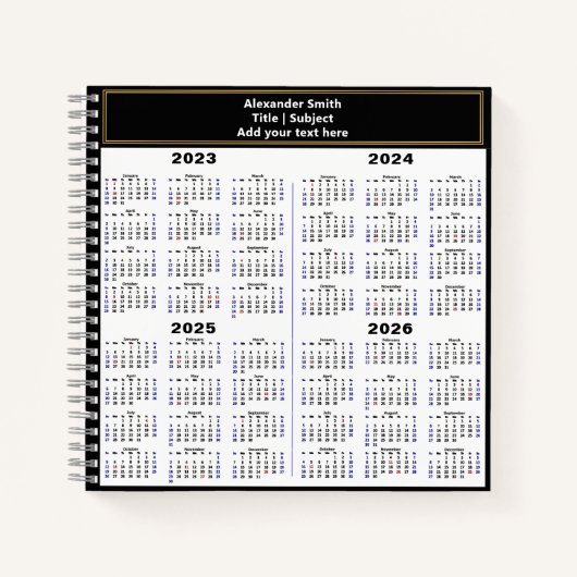 2023 2024 2025 2026 Kalender Neuer benutzerdefinie Notizblock (Vorderseite)