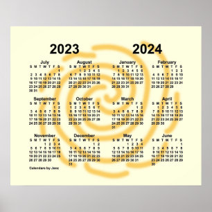 2023-2024 Kalender für das Schuljahr mit sonnigen  Poster