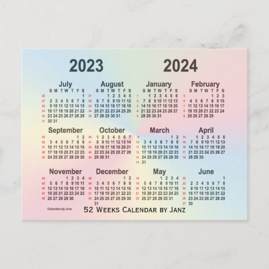 2023-2024 Rainbow 52 Weeks Calendar by Janz Postkarte (Vorderseite)