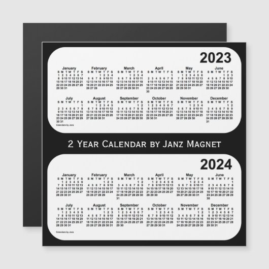 2023-2024 Schwarz-Weiß-Kalender von Janz Magnetkarte (Vorne/Hinten)