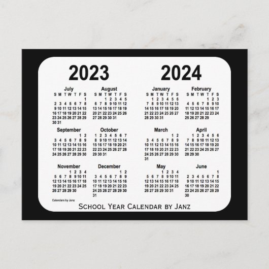 2023-2024 Schwarz-Weiß-Schulkalender von Janz Postkarte (Vorderseite)