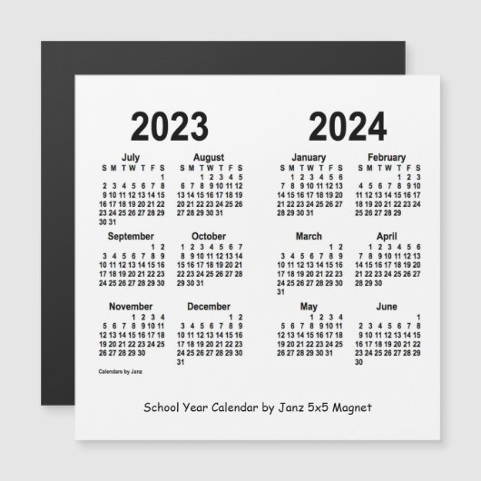 2023-2024 Weißer Schuljahrskalender von Janz Magnetkarte (Vorne/Hinten)